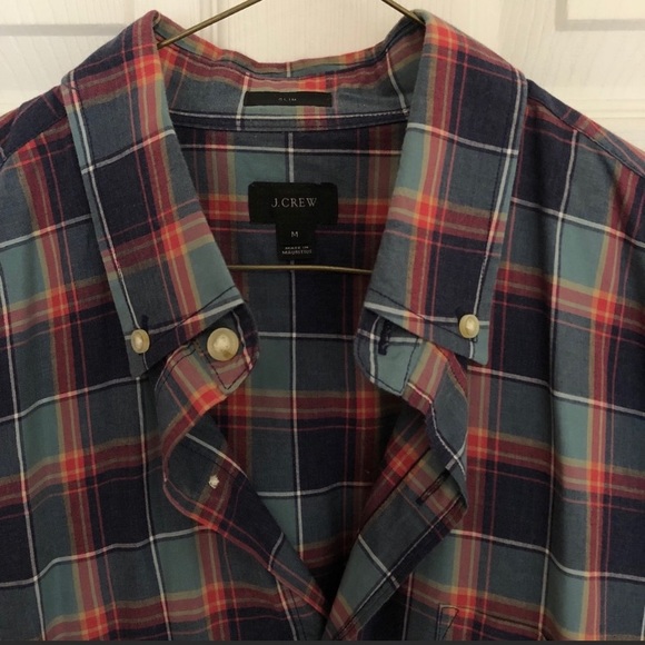 J.Crew green and orange plaid button-down